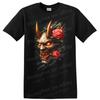 Japanese Demon Skull T Shirt with Roses and Fiery Design Graphic Tee