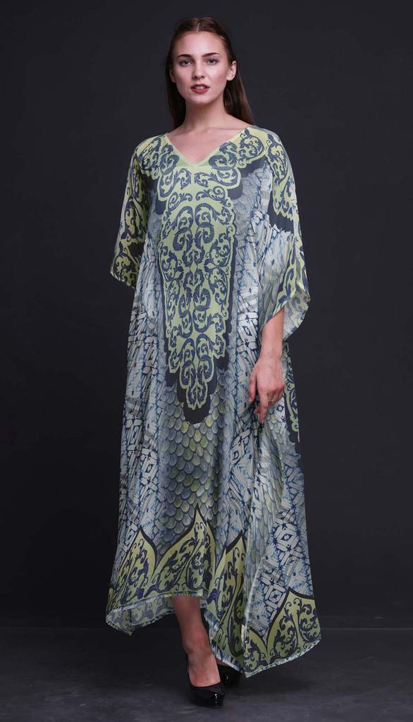 Phagun Paisley Etniczny Damski Kaftan Wakacyjny Strój Domowy Sukienka Maxi Plażowa