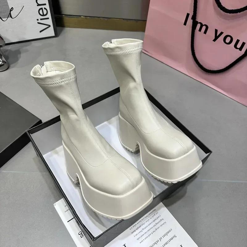Fashion 2024 Winter Punk Boots Women Shoes Fashion Back Zippers High Heel Thick Sole Shoes Ladies Elegant Bootties Platform Boots