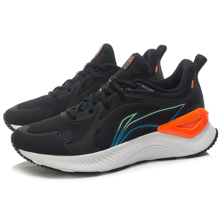 Li Ning YueYing Element Textile, Synthetic Leather Cushioning Rebound Low Top Running Shoes Men's Black Orange ARHR223-4