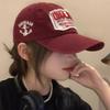 American Retro Baseball Cap for Women Deep Top Big Head Letter Versatile Baseball Cap Red Wide Brim Face Flattering Small Cap