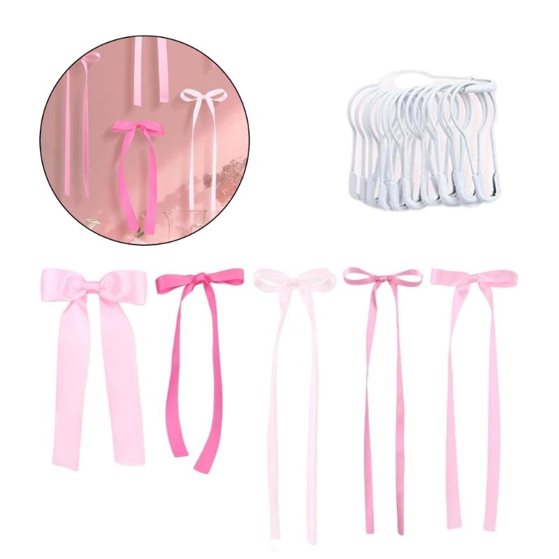 40Pcs Elegant Pink Ribbon Bows Wall Art Set Ribbon Bows Garlands for Home Nursery Wedding Decoration for Birthday Party