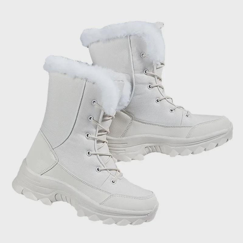 Women's Winter Velvet-Lined High-Top Snow Boots with Non-Slip Soles and Warm Leggings