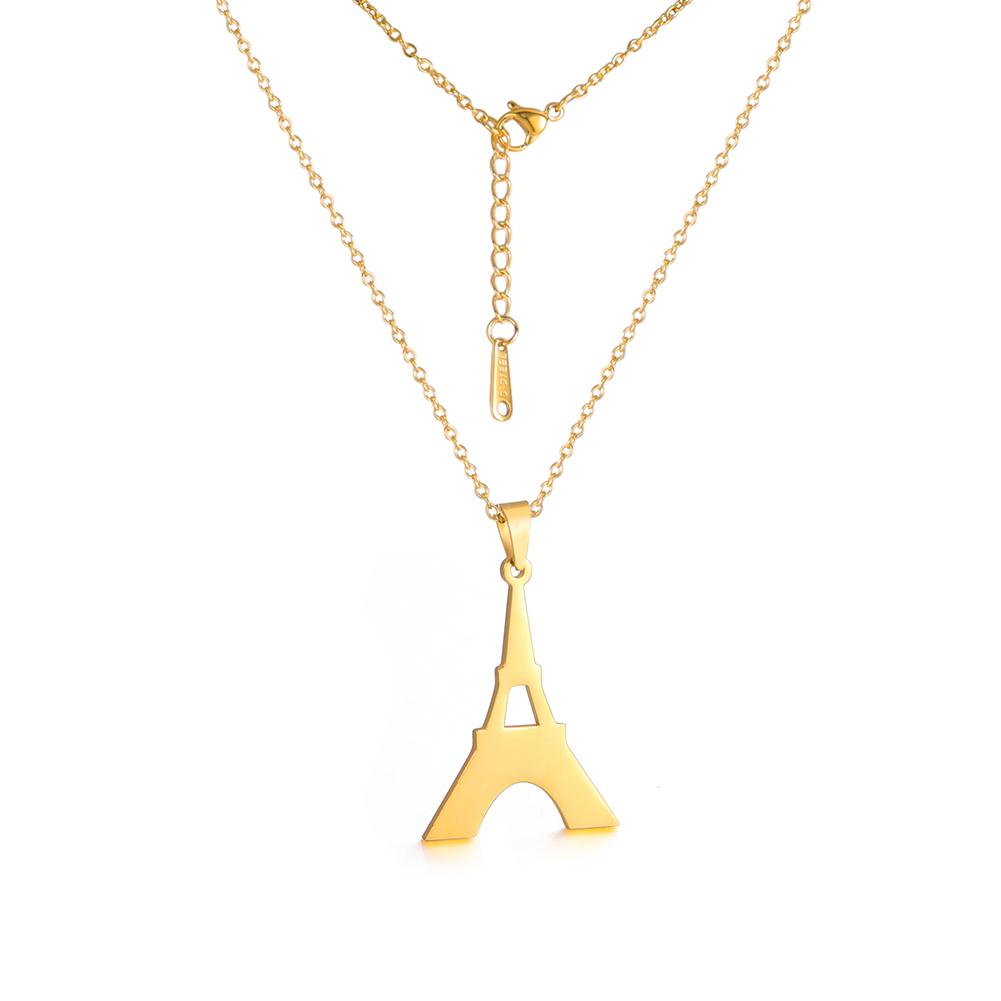 Cazador New France Paris Eiffel Tower Gold Color Pendant Necklaces for Women Stainless Steel Chain On the Neck Jewelry Wholesale