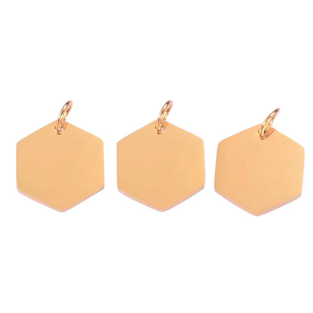 10Pcs/Lot  High Quality Polished Stainless Steel Hexagon Shape Pendant Charms Suitable for Bracelet Necklace DIY Jewelry Making