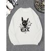 Men's Rock Hand Gesture and Star Pattern Casual Crew Neck Sweatshirt