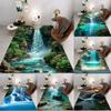 Nature Landscape Art Carpet  With Waterfall River Boat Mountain Forest Sunset Patterns Non Slip Rug For Living Room Decor