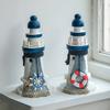 Retro Vuurtoren Ornament Handgemaakt Rustiek Houten Vuurtoren Beeld Kust Tafeldecoratie voor Oceaan Themafeest Strandhuis Decor
