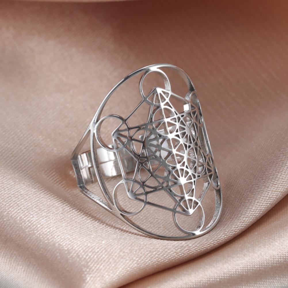 Verstelbare Engel Seal Aartsengel Metatron Kubus Ring Roestvrij Staal Heilige Geometrie Spirituele Sieraden Cadeau voor Mannen Vrouwen