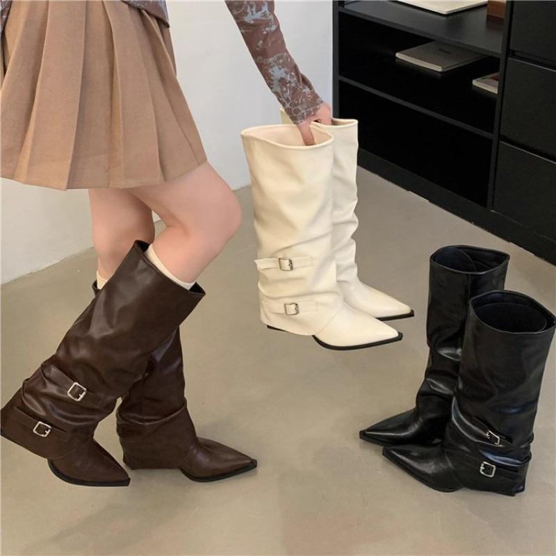 Thick-cuffed Ankle Boots, Pointed Toe Wide Boot, New Style Shoes, High Heel Long Boots