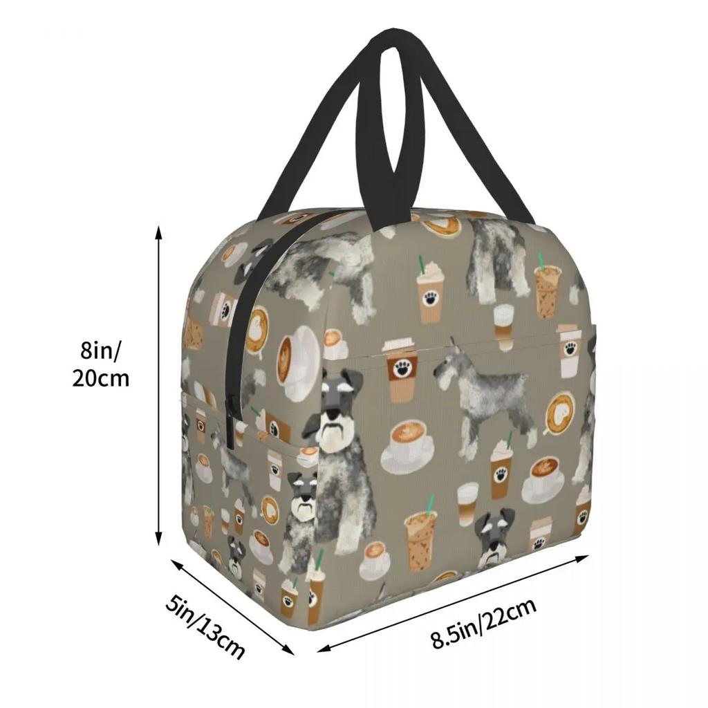 Schnauzer Kaffee Hunderasse Haustier Kunst Reinrassig Cafés Isolierte Lunchtasche für Frauen Auslaufsichere Kühltasche Thermische Bento-Box