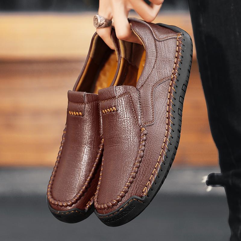 Nieuwe Handgemaakte Leren Herenschoenen Casual Comfortabele Heren Loafers Instappers Leren Schoenen Heren Platte Schoenen Buiten Wandelschoenen