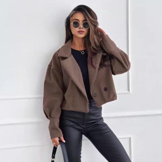 Damen Herbst Wintermantel Kurzer Typ Umlegekragen Einfarbig Lockerer Knopfverschluss Cardigan OL Pendlerjacke Lady Daily Outwear