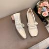 Fashion 2024 Women's Lace Mary Jane Shoes Square Toe Ballet Flats Women's New Fashion Beaded Women's Shoes Spring Autumn