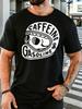 Caffeine And Gasoline Skull Helmet Unisexs Print T Shirt Retro Biker Text Graphic Tee Casual Short Sleeve Top Motorcycle Lover Gift