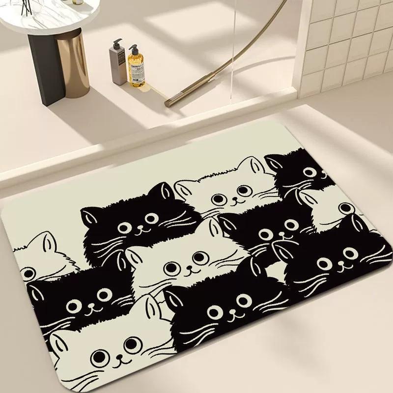 Welcome Door Mat Living Room Bedroom Black Cartoon Cat Decoration Carpet Wear-resistant Dirt Resistant Rug Home Decoration