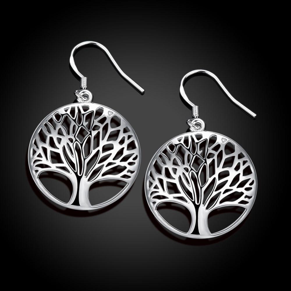 Circular Tree Pendant Earrings 925 Sterling Silver Fashion Jewelry