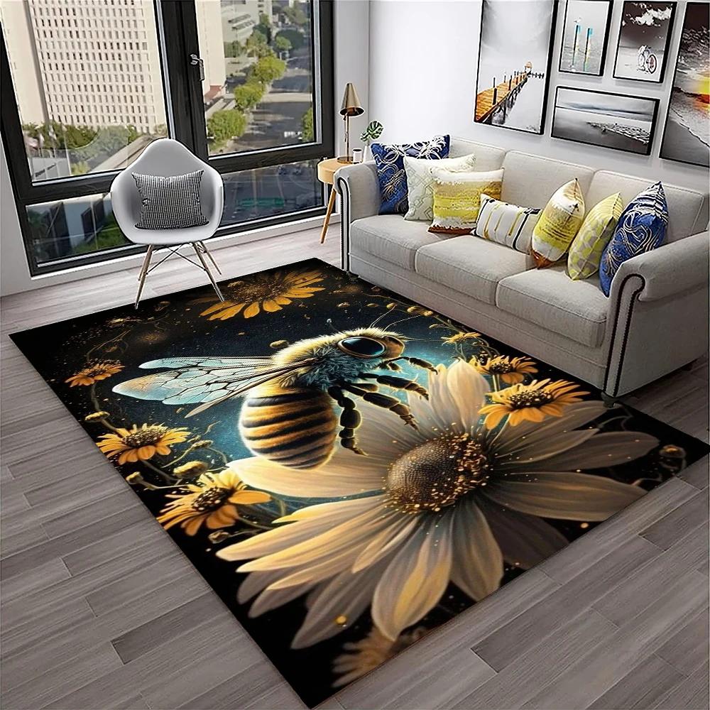 Cute Bee HoneyBee Insect Cartoon 3D Carpet Rug for Home Living Room Bedroom Sofa Doormat Decor,kids Area Rug Non-slip Floor Mat