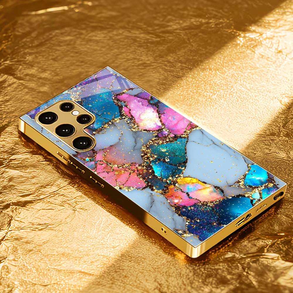 Colored Stones Atmosphere High-end Electroplating Glass PhoneCase for Samsung Galaxy S26 S25 S24 S23 S22 S21 FE,Ultra,Plus