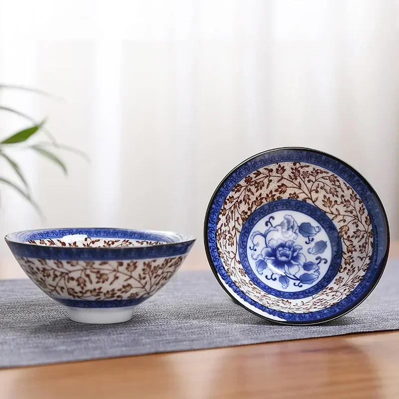 1PCS Blue and White Porcelain Cone Teacup Anti Scaling Hand-Painted Ceramic Tea Bowl Travel Meditation Cup Chinese Tea Set 70ml