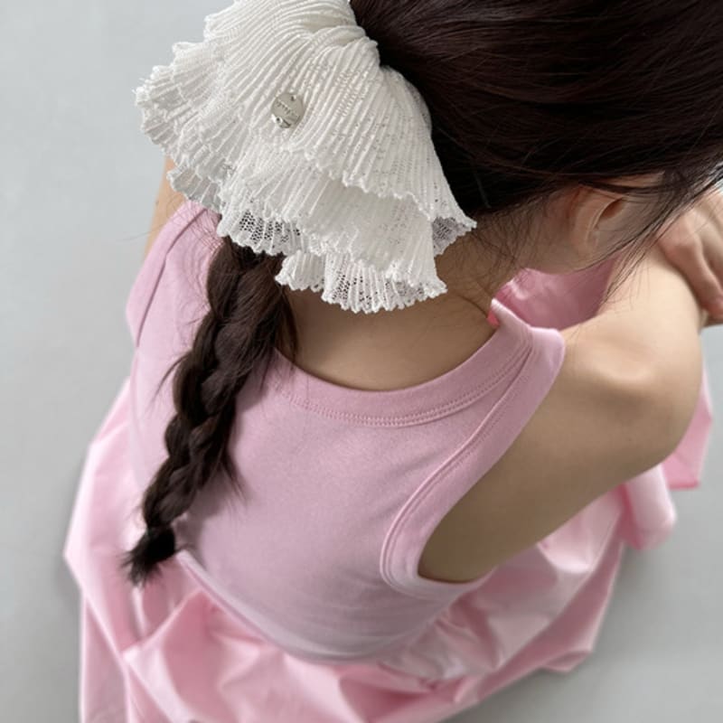 geegee white lace pleats scrunchie - L size
