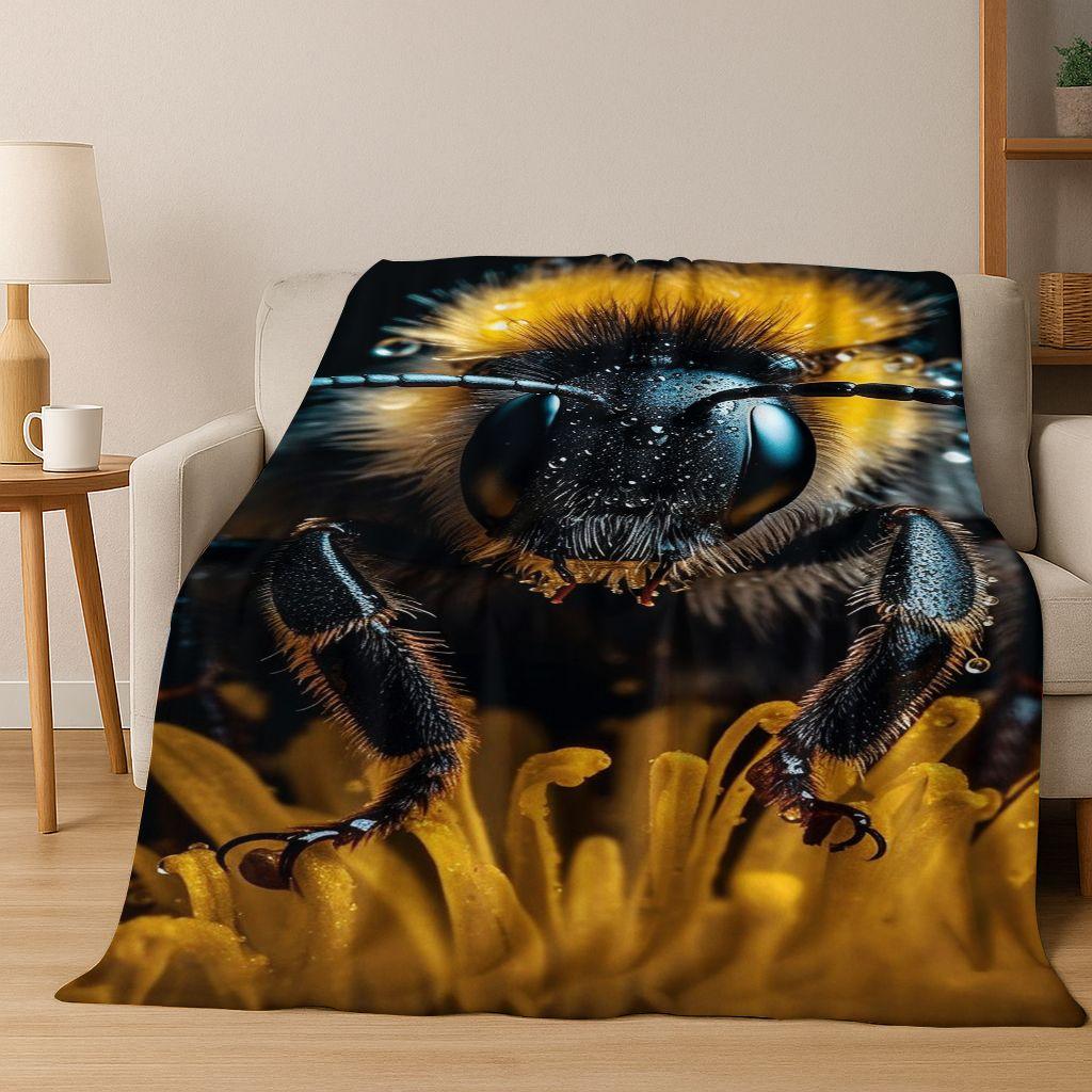 Schattige Cartoon Bij Honingbij Insect Kunst Flanellen Deken, Gezellige Zachte Plaid voor Huis Slaapkamer Bed Bank Picknickhoes Cadeau Kinderen