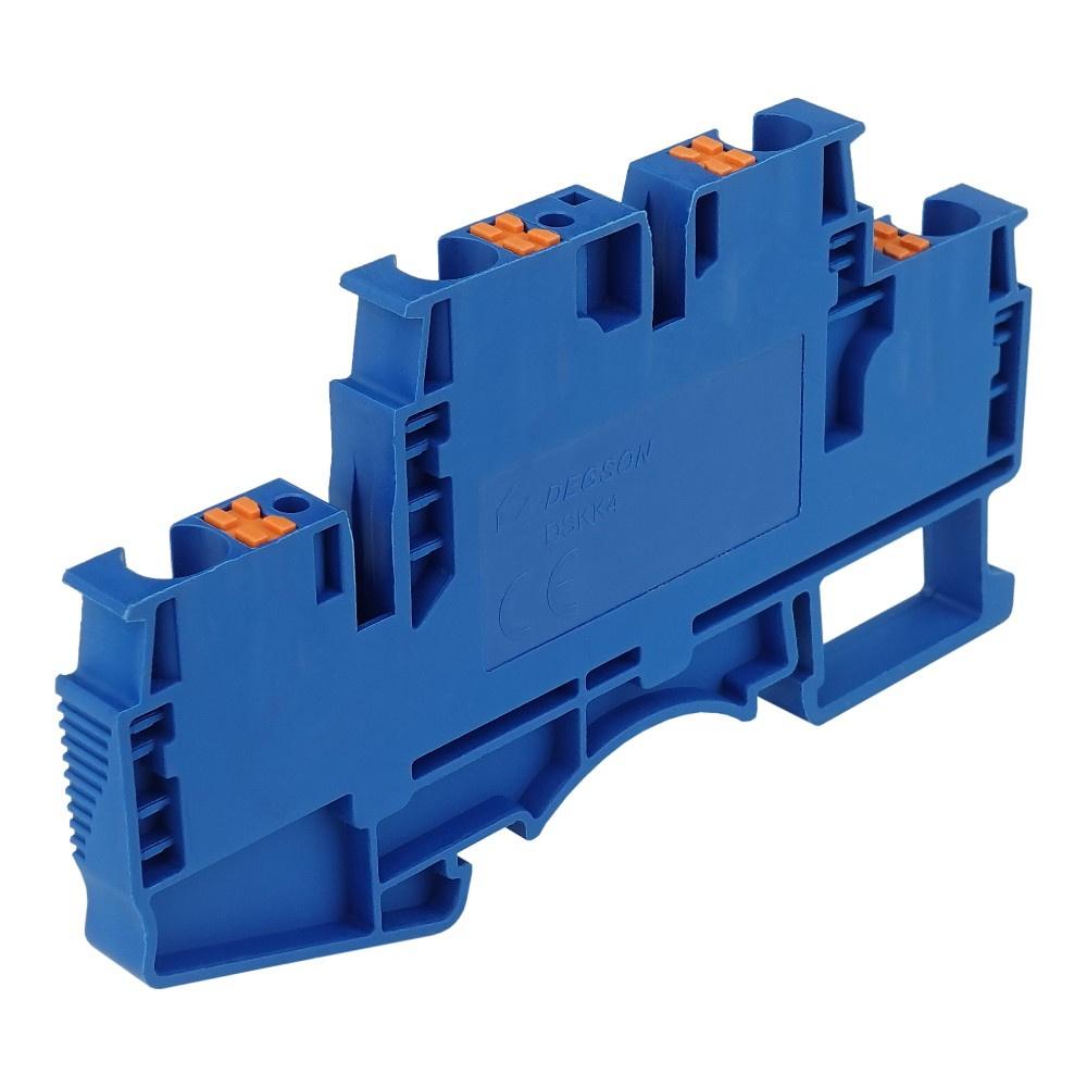 Blue 4mm2 Two-Tier 4-Wire Terminal Block for DIN Rail
