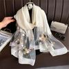 Damen Schal aus Seide und Wolle mit Blumenstickerei, Hijab, für den Frühling und Sommer, dünne Pashmina-Schals, Wraps, Bufanda, Kopftuch, Stolen