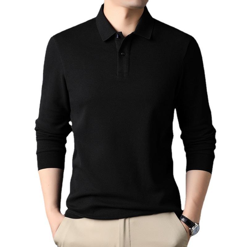 Spring and Autumn New Cotton Long-sleeved T-shirt Middle-aged Men's Lapel Solid Color POLO Shirt Loose T-shirt
