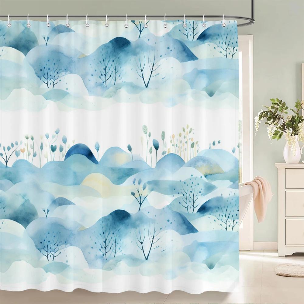 1 pack Modern green leaves pattern polyester material shower curtain bathroom partition curtain home decorative curtain