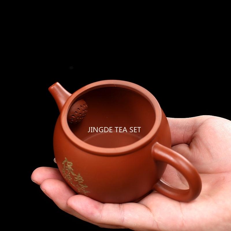 Chinese YIXING Purple Clay Teapot, Handmade Vermilion Clay Hanwa Teapots, PUER Kung Fu Teapot, Round Drum Teapot 150ml