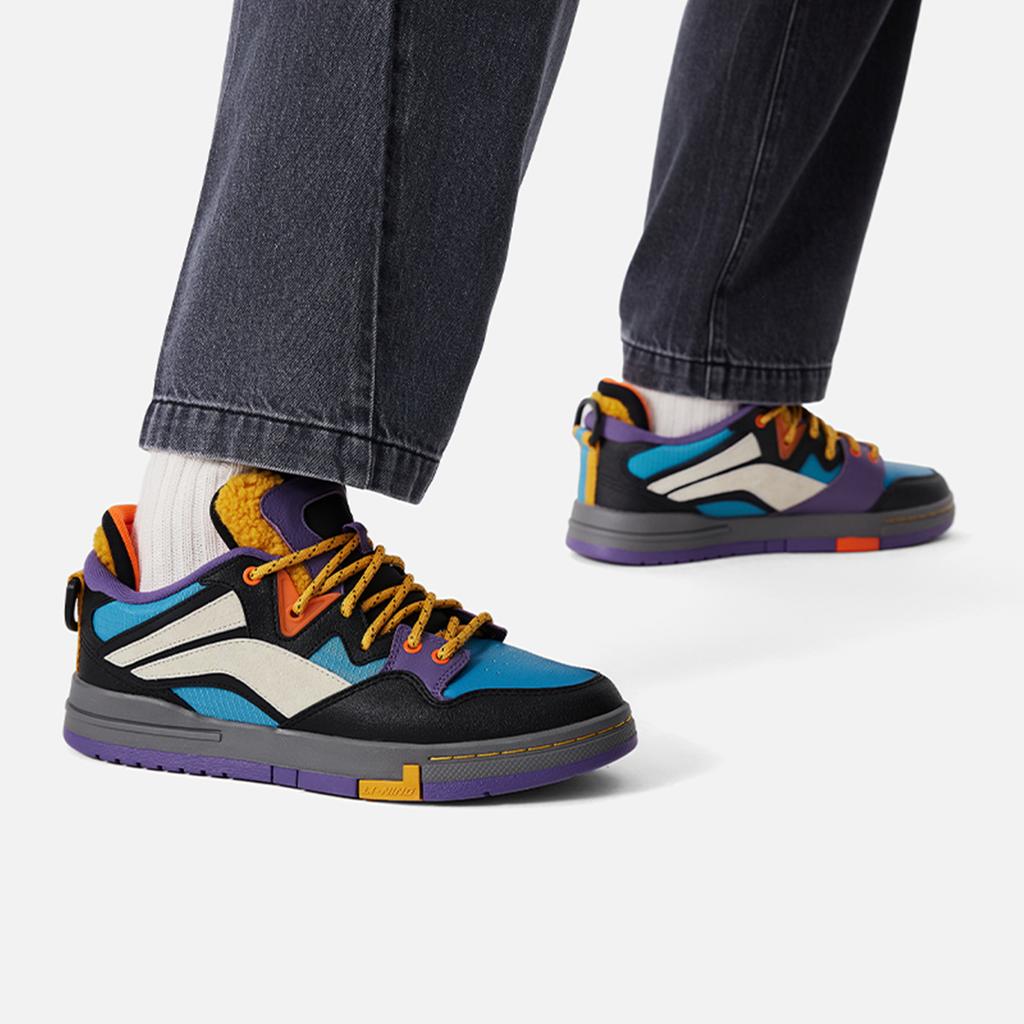 Li Ning Wave PRO Slip Resistant Abrasion Resistant Low Top Skateboard Shoes Men's Black Blue White AECU031-3