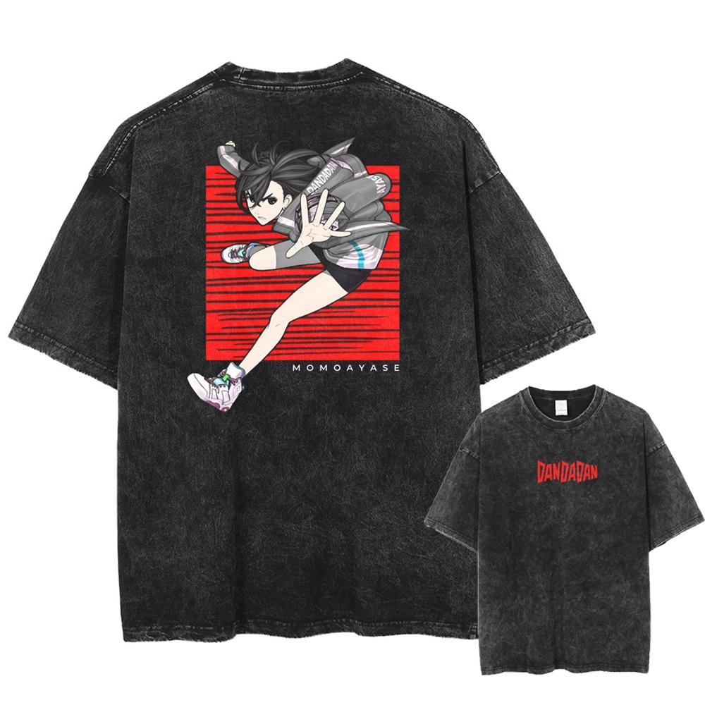 Anime Dandadan Okarun Ken Takakura Print Washed Tshirt Men Manga Vintage T-shirts Oversized Cotton T Shirt Harajuku Male Tops