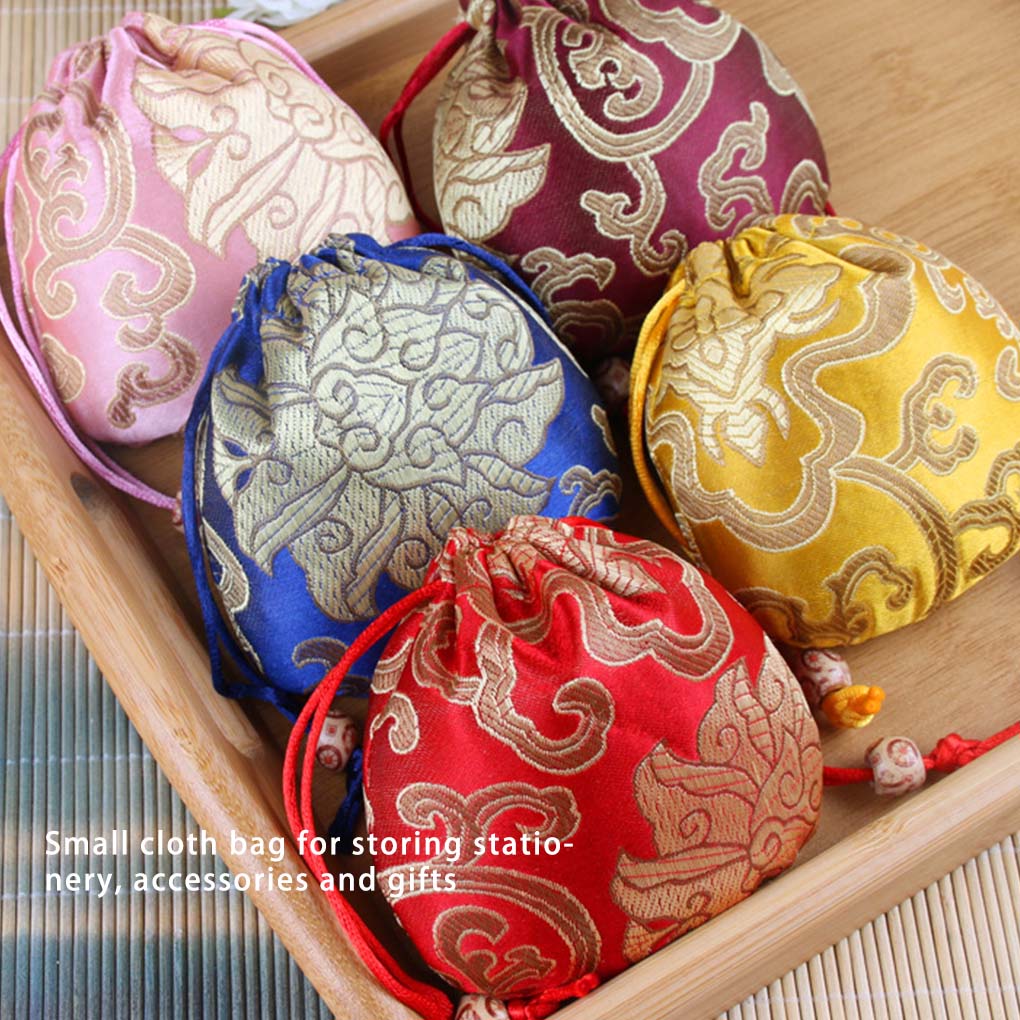 Brocade Jewelry Drawstring Bag Portable Leakproof Vintage Chinese Style Flower Pattern Storage Pouch Gift Wrapping