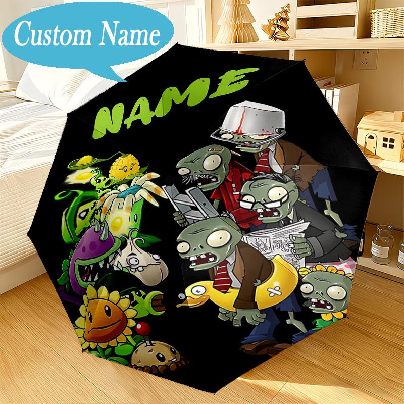Custom Name Umbrella Zombies Battle Umbrella 8-Frame for Travel, Camping, Casual Lightweight Portable, Essential for Family Gifts