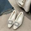 Women's Flat Shoes Winter Elegant Pointed Plush Sexy Low Heel Fluffy Casual Shoes Comfortable Outdoor Rhinestone Fashion Shoes
