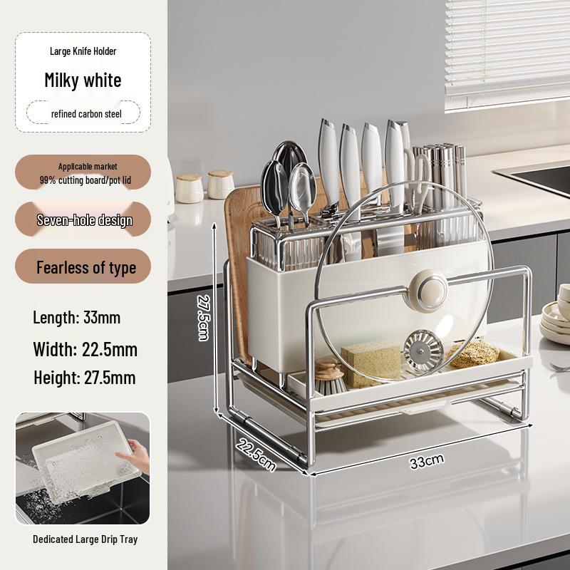 Stainless Steel Knife and Utensil Holder with Cutting Board Rack