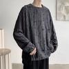 Men T-shirt Round Neck Long Sleeve Ripped Holes Solid Color Jumper Tops Street Style