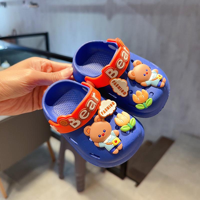 Pantoufles pour enfants avec ours en peluche et petit lapin de dessin animé Sandales et pantoufles d'intérieur antidérapantes pour femmes d'été Chaussures pour hommes et enfants