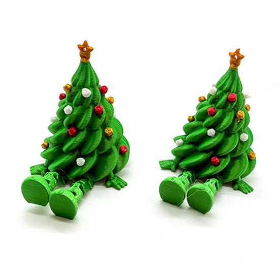 Hareketli Noel Ağacı Raf Oturucusu 3D Baskılı Noel Ağacı Hareketli Eklemli Masaüstü Figürini Oda Ofis için Sevimli Tatil Masa Dekorasyonu
