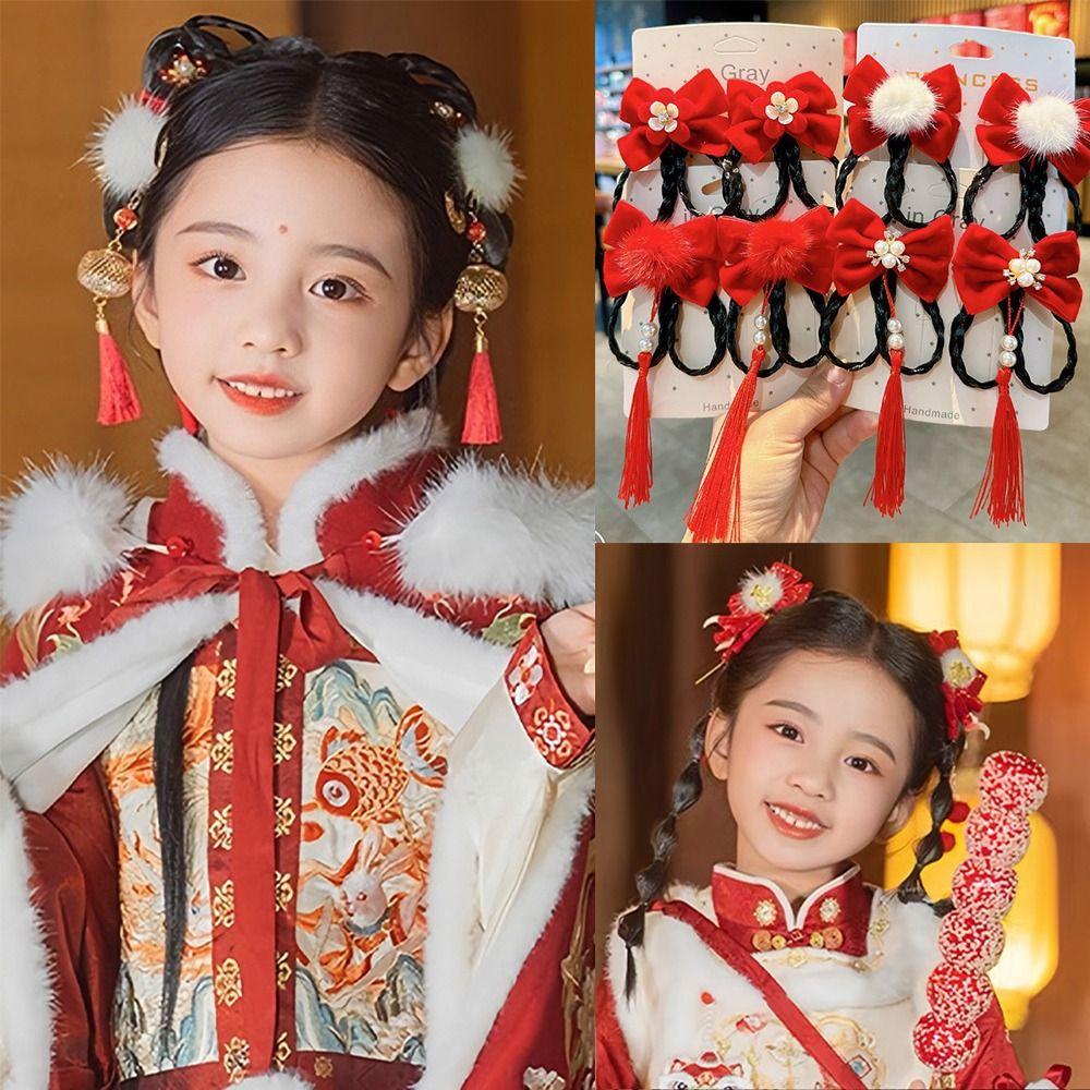Ancient Style Children's New Year Hairpin Red Girls Hanfu Headwear Hair Accessories