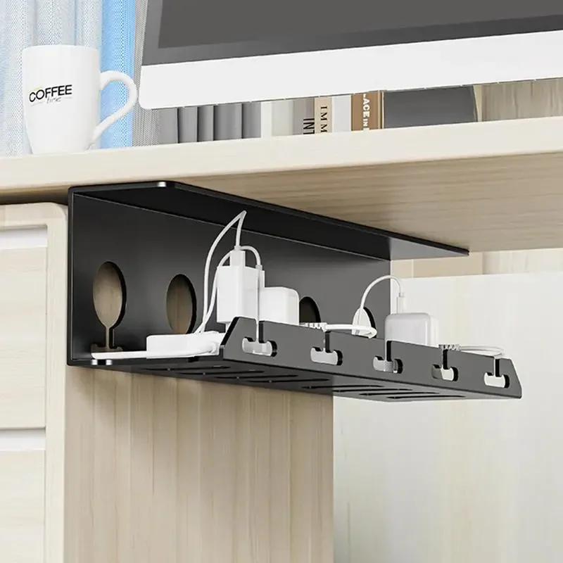Bandeja de cables de Metal para debajo del escritorio, gestión de cables con abrazadera, soporte para cables de regleta, sin perforación, suministros espaciosos y resistentes