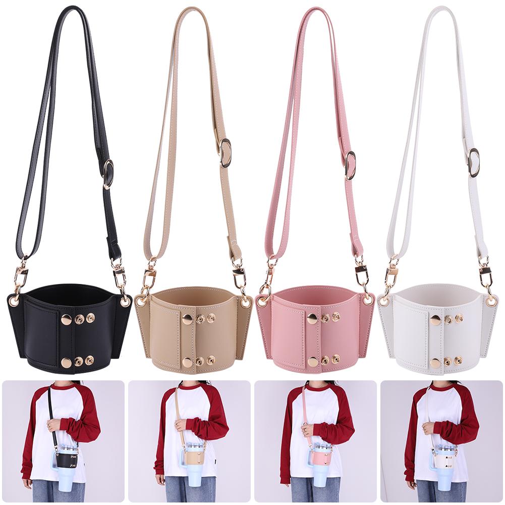 Water Bottle Holder PU Leather Cover Travel Water Bottle Sling Bag with Adjustable Strap Portable Cup Sleeve 30oz & 40oz Tumbler
