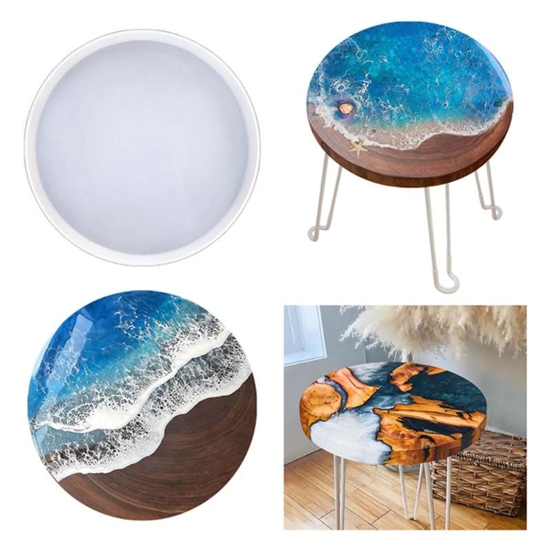 Large Resin Table Mold Round Charcuterie Board Tray Resin Mold Folding Table Leg Round Desk Silicone Molds DIY Decors