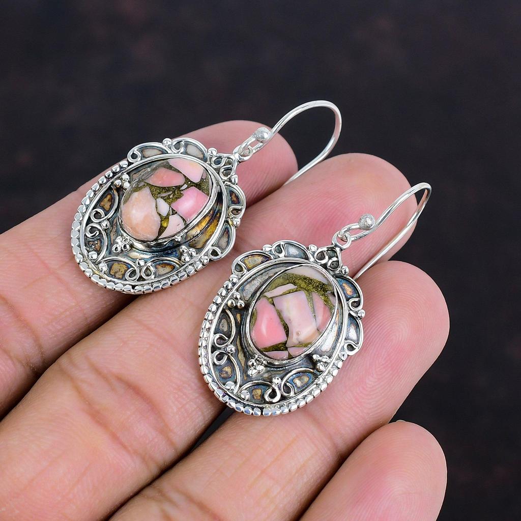 Copper Pink Opal Earring Vintage Gemstone Earrings Unique Jewelry 925 Sterling Silver Earring Dainty Earrings Handmade Jewelry Gifts For Her
