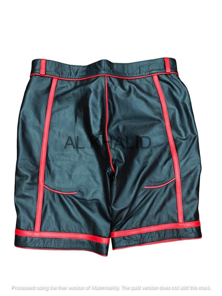 Black Men's Festive Leather Shorts Genuine Lambskin Handmade Sports Stylish Gym