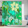 Artistic Floral Shower Curtain Set Green Yellow Polyester Fabric Waterproof Bath Decor for Home Use.