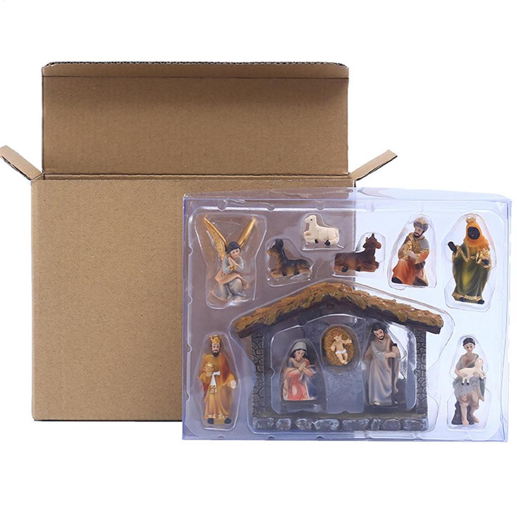12pcs Christmas Nativity Set Resin Christmas Figurines Nativity Scene Set Holy Family Crafts Statue Decor Home Living Room