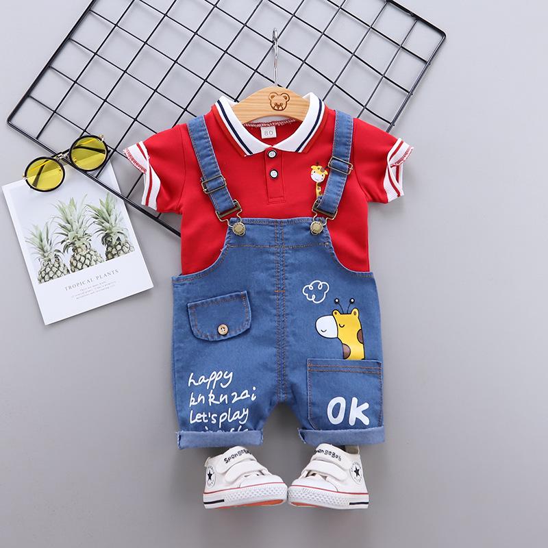 0-4 Years Children's Clothing Summer Boys Cartoon Casual Bib Shorts Two-piece Set