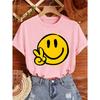 Women's Geometric Joyful Face Smile T-Shirt Casual Short Sleeve Top Comfort Summer Woman Clothing